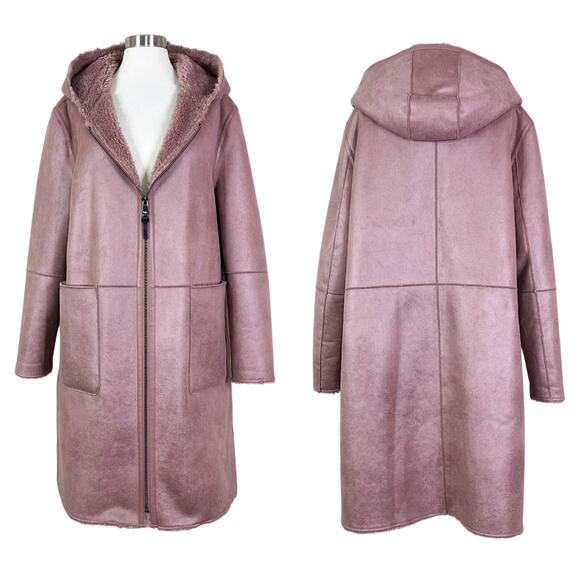 NEW DKNY | Mauve Pink Hooded Faux Shearling Long Zip Winter Coat Jacket XL NWOT - Picture 13 of 13